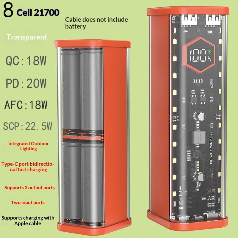 DIY Průhledný Držák 4*21700 Power Banky Přenosný Externí Bateriový Pack S LED Displejem Pro Android Telefony