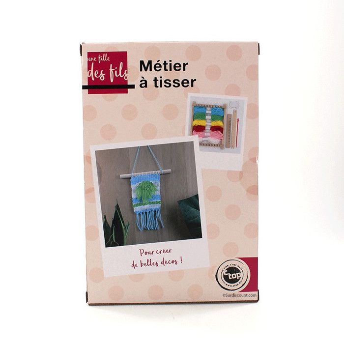 Métier à tisser - Bois - Miniature - 6 pelotes de laine - 23,5x17,5x3,5cm - Vert