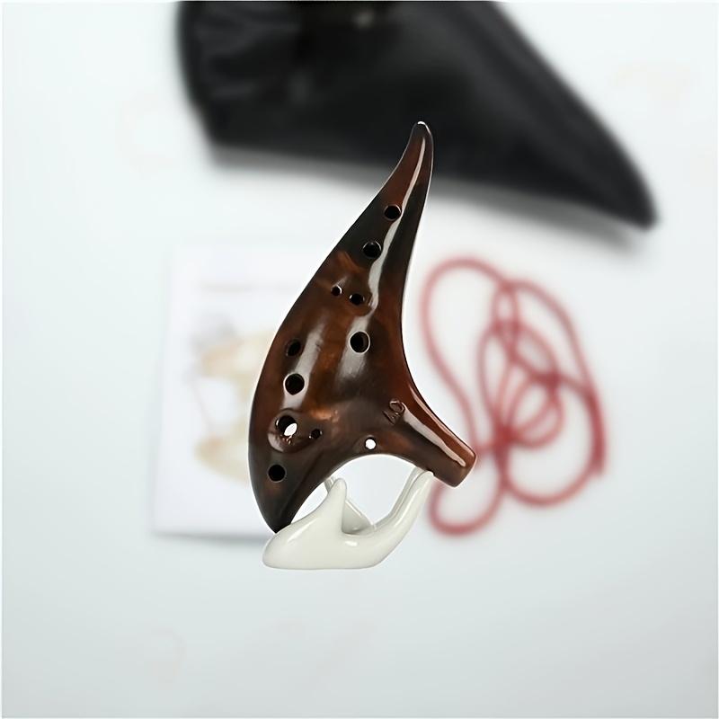 12-dírková keramická okarína flétna v alt C - Červenohnědý lesklý povrch s notami, náustek ve tvaru hvězdy, ideální pro slavnostní příležitosti