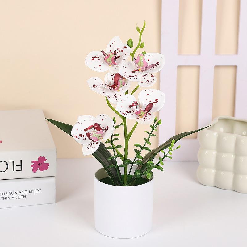 Plastic Bonsai Desktop Ornament Artificial Flower No-fading Butterfly Orchid Multicolor White Flowerpot Fake Butterfly Flower