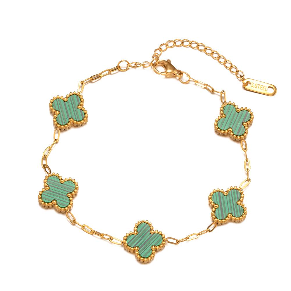 Light Luxury Double-Sided Four-Leaf Clover Bracelet Women Lucky Flowers Hand Jewelry Titanium Steel Simple Fashion Temperament Bracelet
