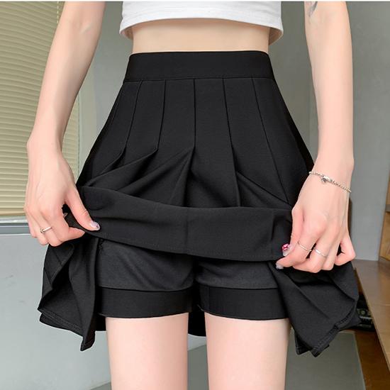 Falda de media longitud con cintura elástica para mujer en verano Falda plisada estilo bolsillo para cintura alta Falda corta adelgazante Ropa de mujer de moda