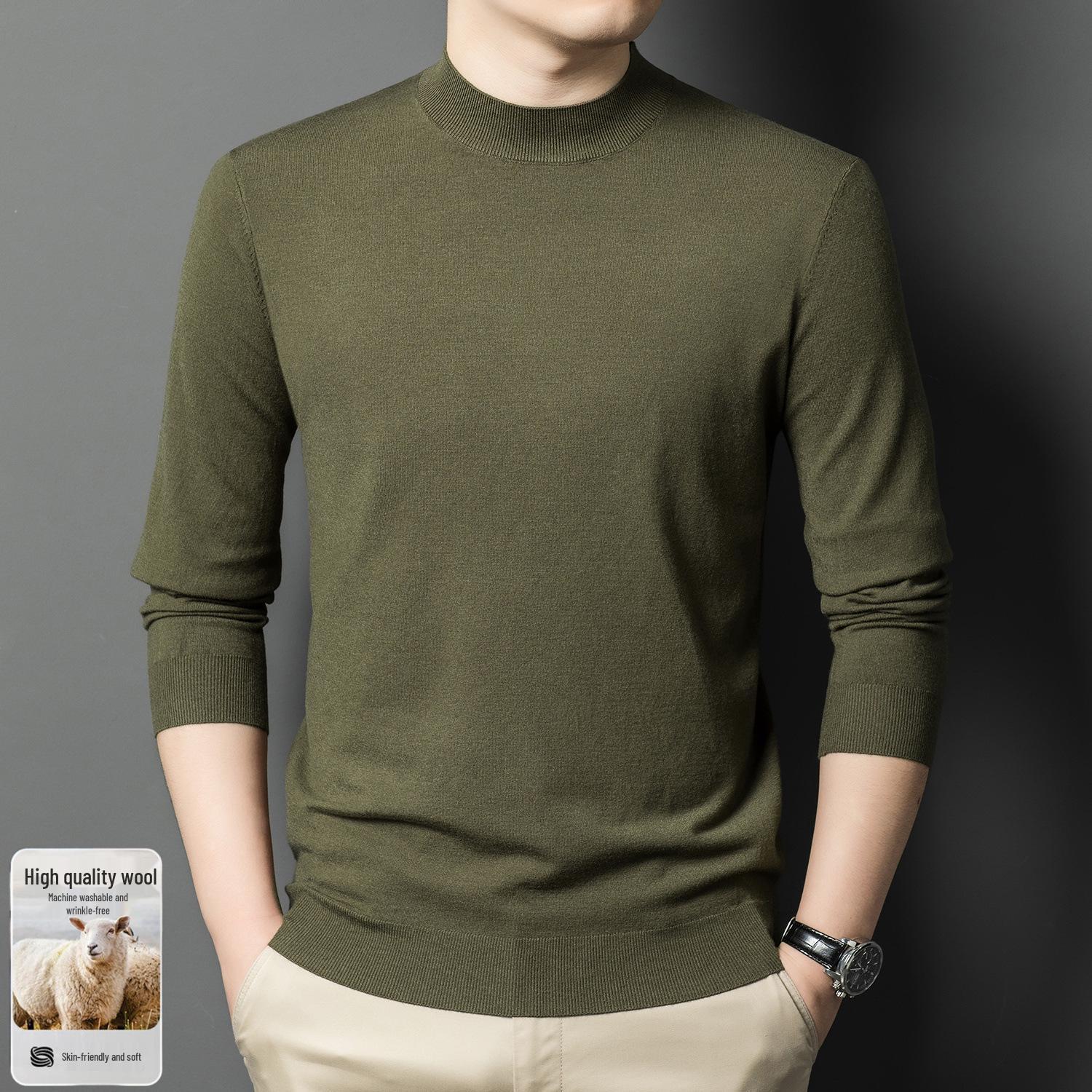 

Men s Fine-Gauge Knit Wool Sweater - Thick, Warm, Half-High Collar, Solid Color Base Layer for Autumn/Winter. XL
