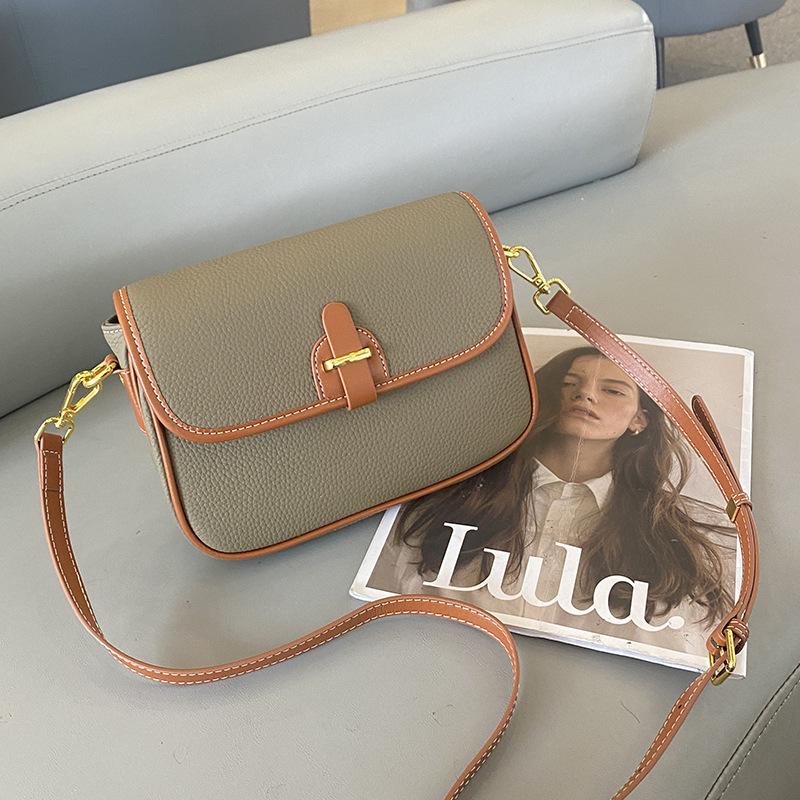 Leather women's bags, high-end first-layer cowhide contrasting color shoulder square bag, new summer women's messenger bag bag.
