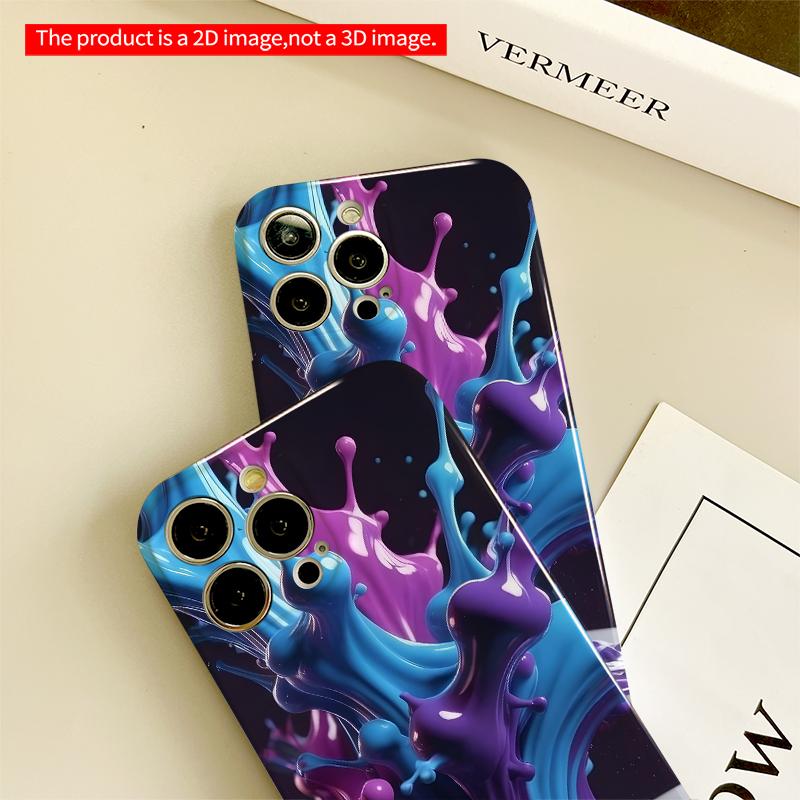 2DFlat Vibrant Blue Purple Splash Art Phone Case All inclusive film hard iPhone case, compatible with iPhone 18 Pro Max 17 16 15 14 13 12 11