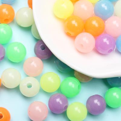 Home Party Supplies Creative 6mm/8mm/10mm Materials Candy Color 100pcs Acrylic Luminous Round Beads Handmade Necklace Bracelet Making