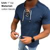 Herren T-Shirt V-Ausschnitt zum Schnüren Sommer Einfarbig Kurzarm Top für Mutige