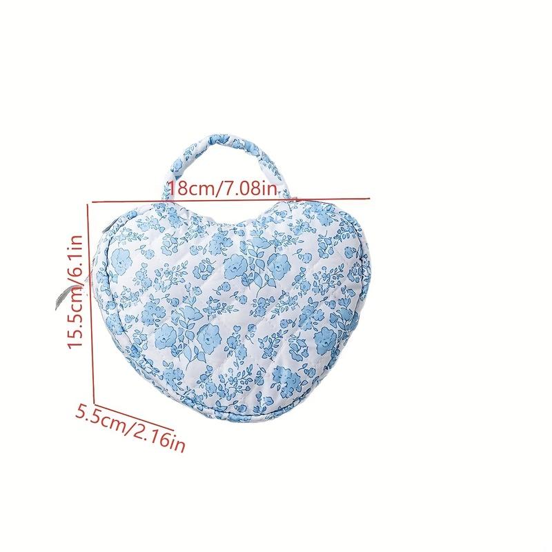 Große Blumige Kosmetiktasche mit Herzmuster, Pastellfarbener Reise-Kosmetik-Organizer mit Griffen für Damen Geschenk