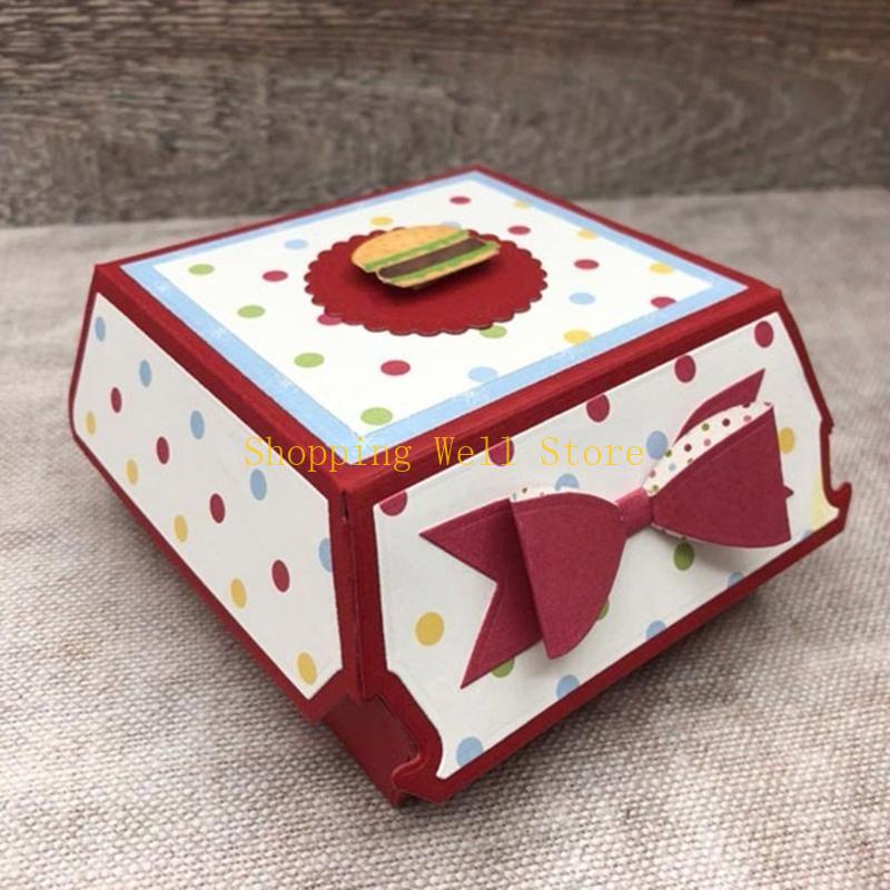 KX4B Metal Die Cuts Hamburger Box Cutting Dies Embossing Stencils Cuts Stencils for Scrapbooking Card Scrapbook Decoration CN