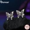 Bamoer Solid 925 Sterling Silver Halloween Skull Butterfly Earrings for Women Hypoallergenic Stud Earrings Birthday Jewelry Gift