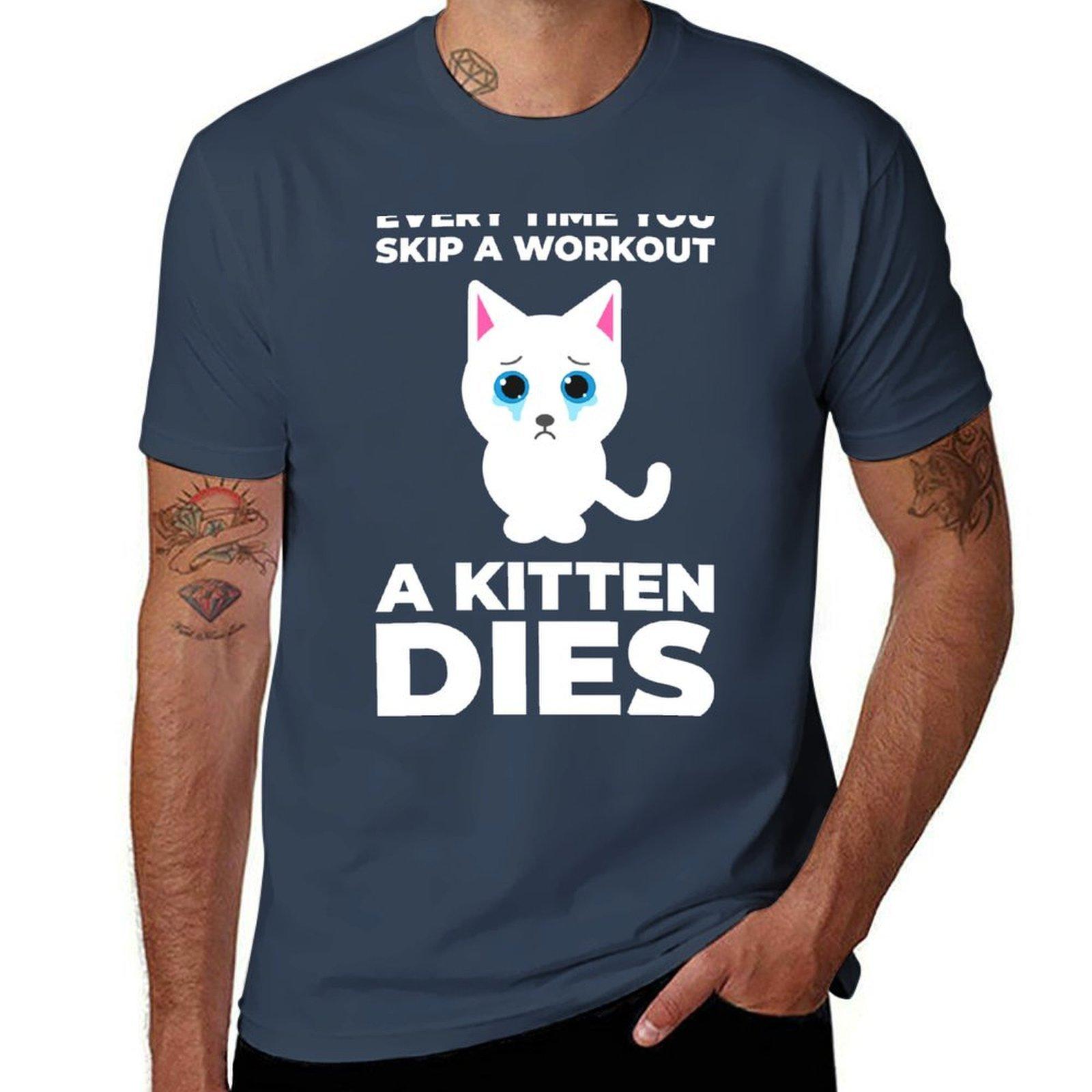 Funny Workout Motivation Cat Tshirt Fashion Casual Short Sleeve Top S