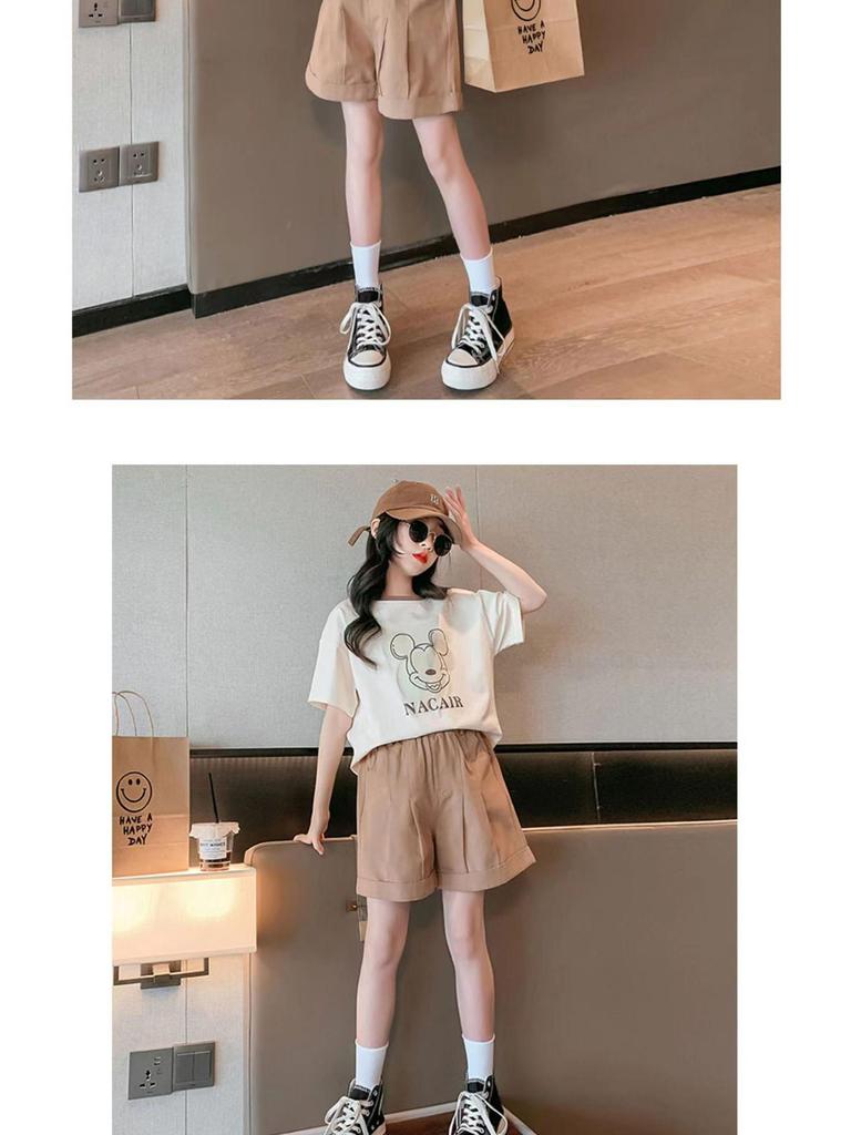 Korean Style Cartoon Print Sporty Shorts & T-shirt Set (Girls' Summer 2026)