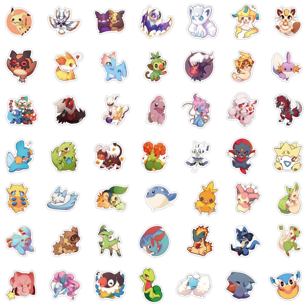 100 Sheets of Pokemon Q Version Cute Graffiti Stickers for Children's DIY Diary and Desk Stationery Decoration