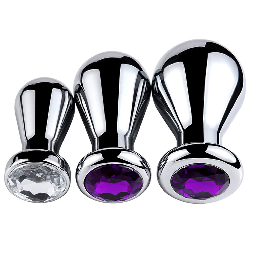 Tibemi Anal Plug for Men and Women Anal Beads Balloon Shaped with Jewelry Decorated on the Base Anal Hanging Metal Adult Goods Purple (L)