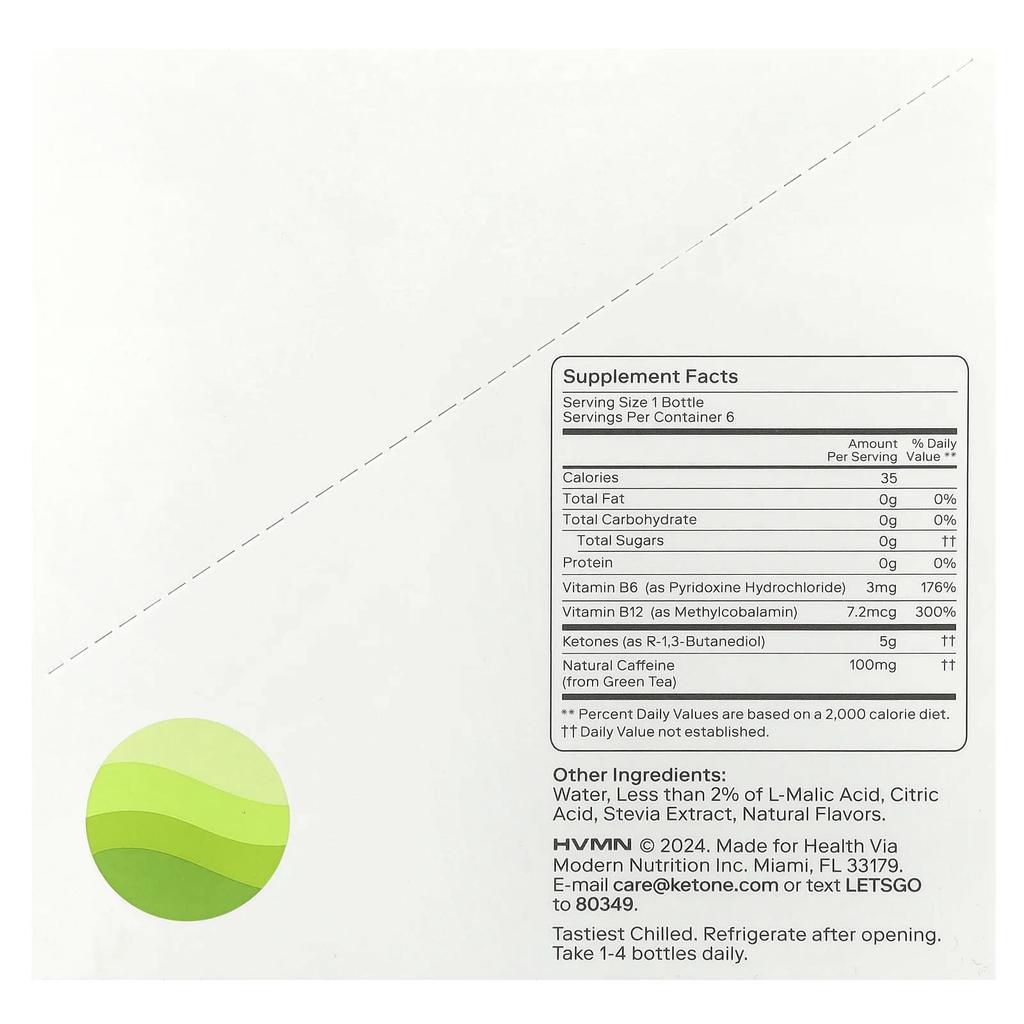 Ketone-Iq, High Performance Energy, Green Apple, 6 Bottles, 59Ml (2Fl Oz) Each