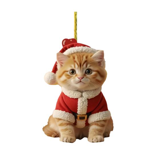 Cute Cat Christmas Ornament Acrylic Christmas Tree Ornament 2D Flat Cartoon Cat Hanging Pendant