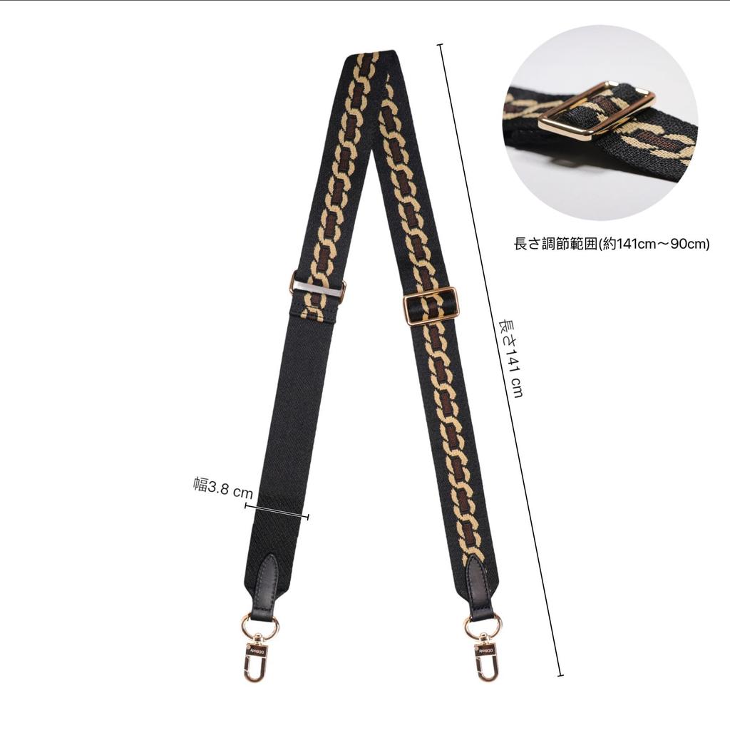 [DDBody] Embroidered Shoulder Strap, Replacement Bag Strap, Genuine Leather, Original Wide, Women's (Black Chain, 141cm X 3.8cm)
