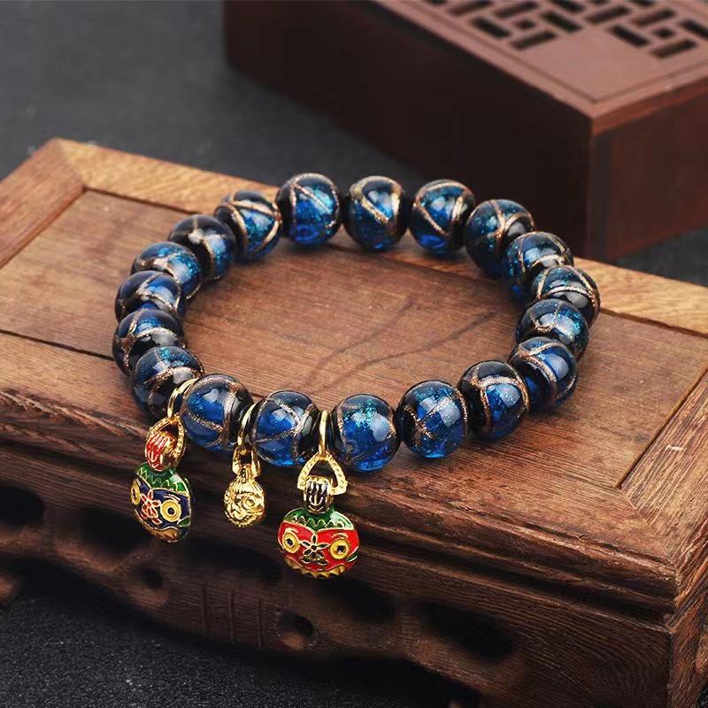 Multicolored Incense Ash Glazed Handcrafted Beaded Bracelet with Swallowing Gold Beast Design for Five-Color Benming Year