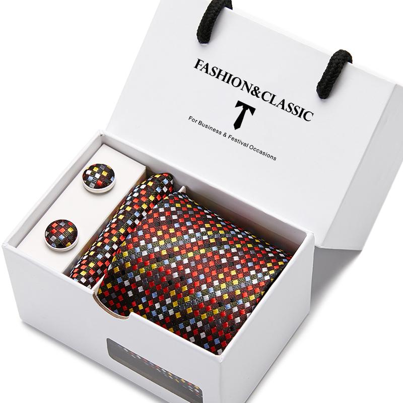High Quality 7.5 cm Black Solid Men s Necktie Handkerchief Cufflinks Set For Men Wedding Neckties Gravatas In Gift Box