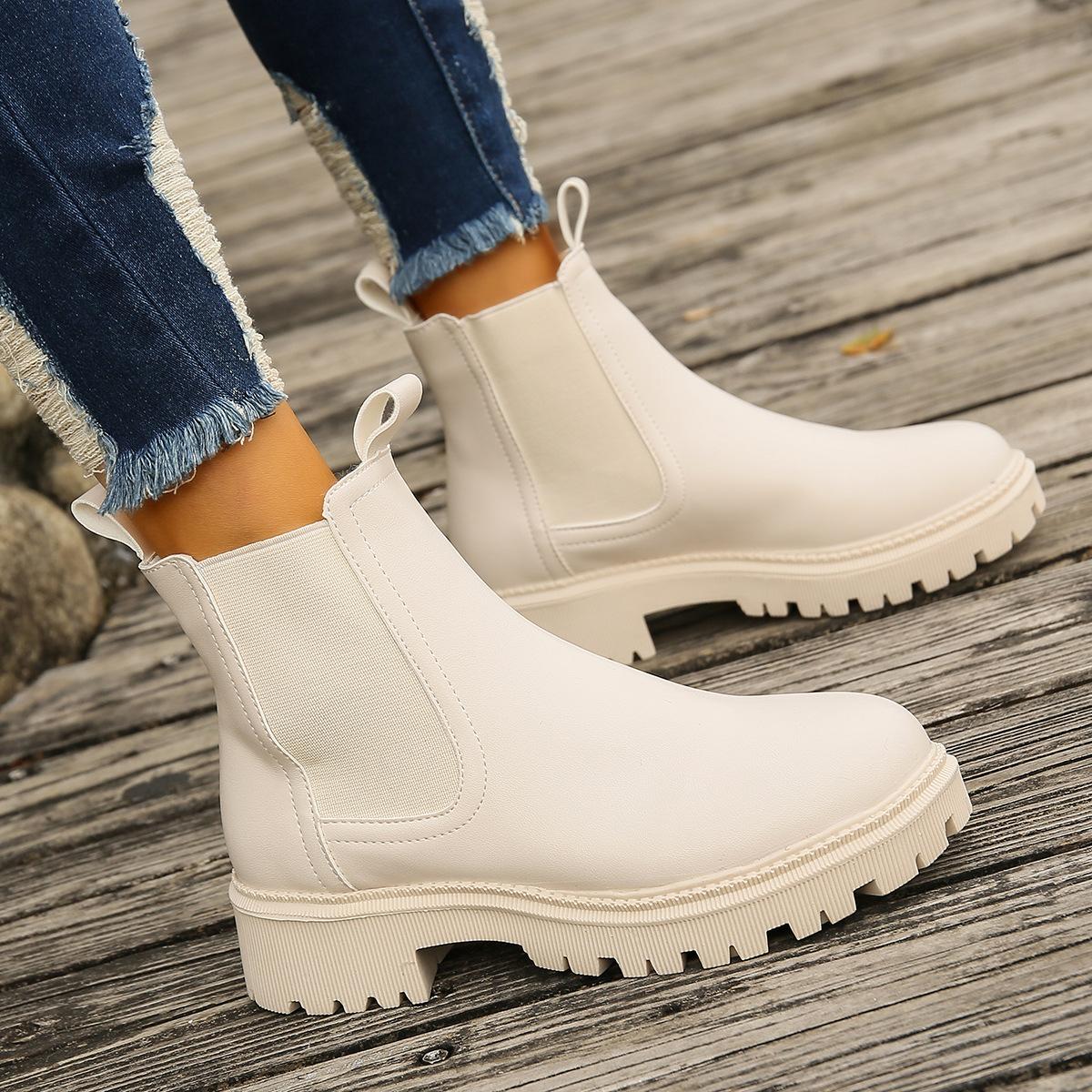 

2024 winter new fashion Martin boots women s British style thick heel thick sole outer size large size chimney velvet short boots shoes 36
