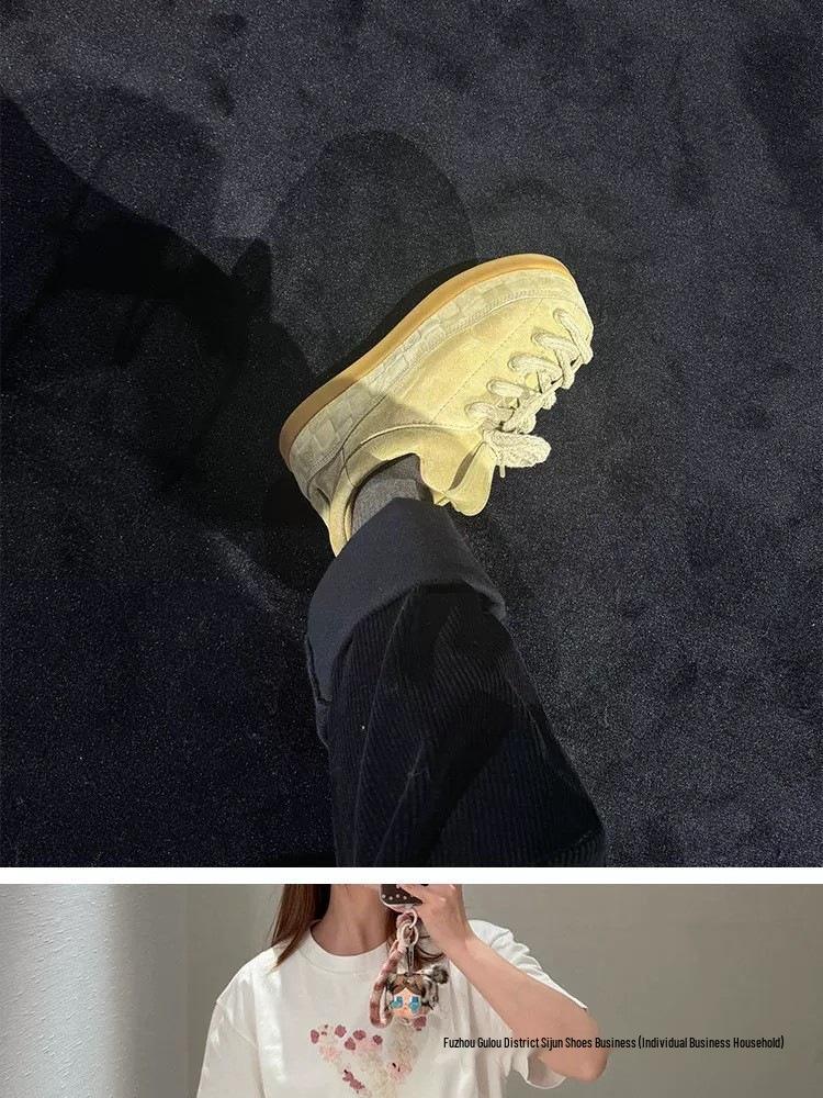 Wang Jiaer-Inspired Women's 2025 Autumn Leather Sneakers: Thick-Sole, Height-Boosting Casual Sports Shoes
