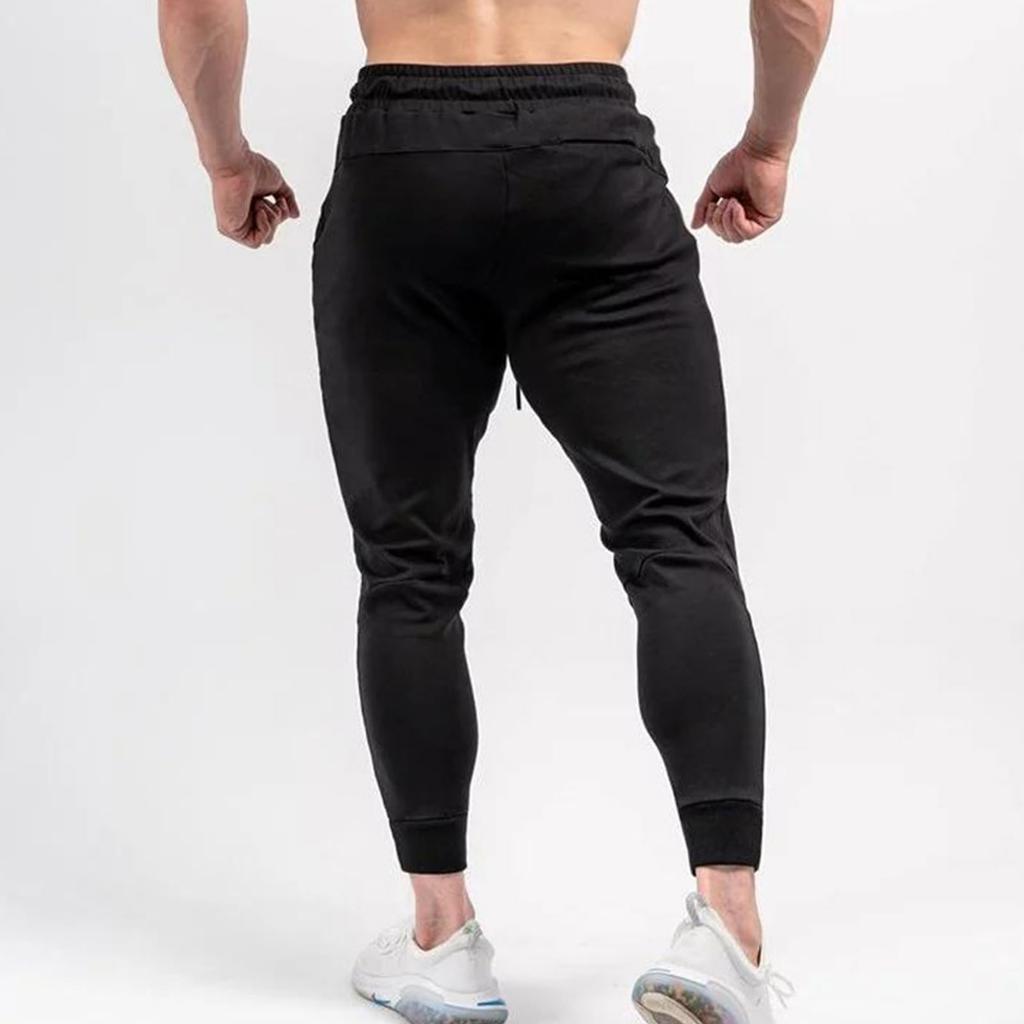 Manatsulife Men's Training Pants, Gym Jogger Pants, Fitness Slim Fit Sweatpants, Long Pants, Solid Color, K02 (M, Black)