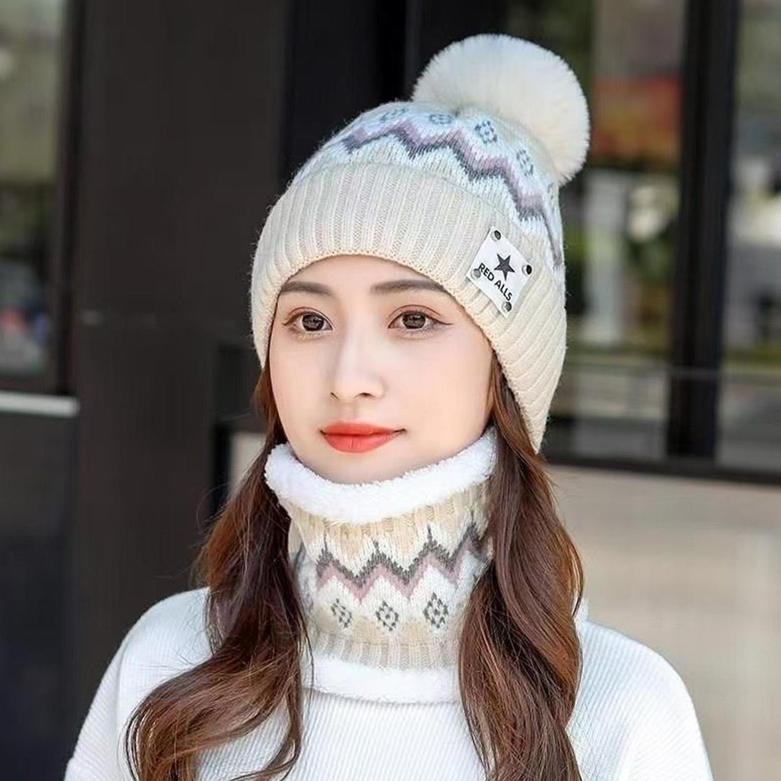 Hat Women s Winter Warm And Cold Knitted Hat Women s Versatile Knitted Hat Winter Cycling Windproof And Velvet Neck Hat One Size