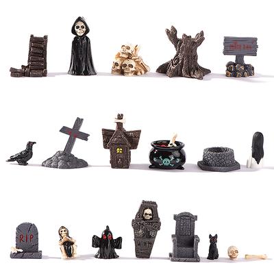 Halloween Harz Geister Schädel Grabstein Miniatur Figuren Puppenhaus Zubehör Halloween Hause Tisch Blumentopf Dekor