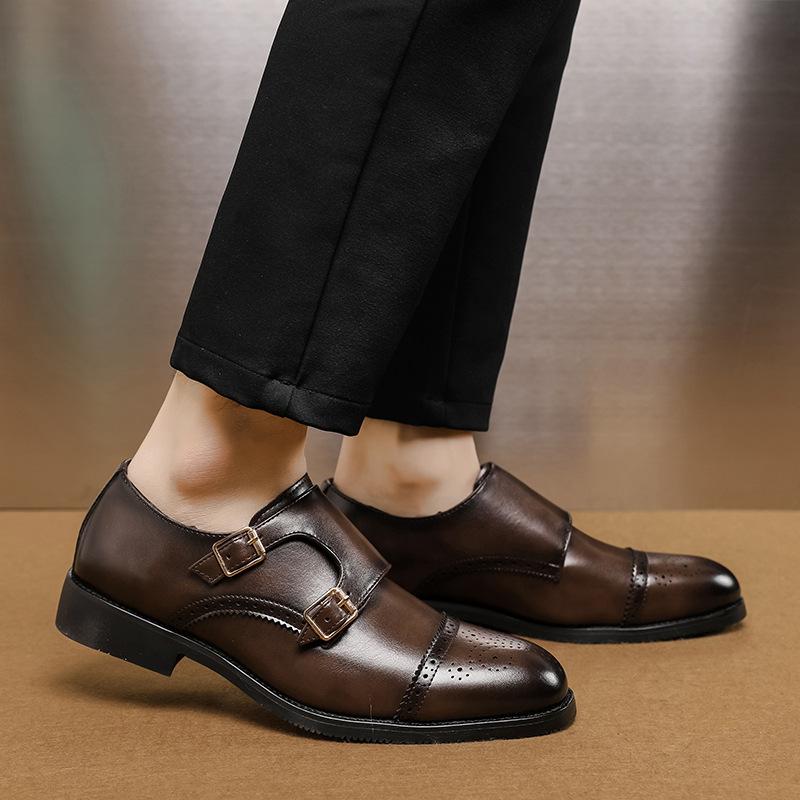 Large Size Brock Double Pin Buckle Leather Shoes Size 38-48 Nightclub British Casual Hairstylist Leather Sho