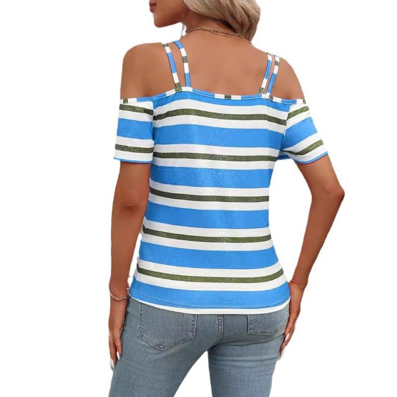 New Spring and Summer Women's Fashion Vacation Casual Halter Off-the-shoulder Short-sleeved T-shirt