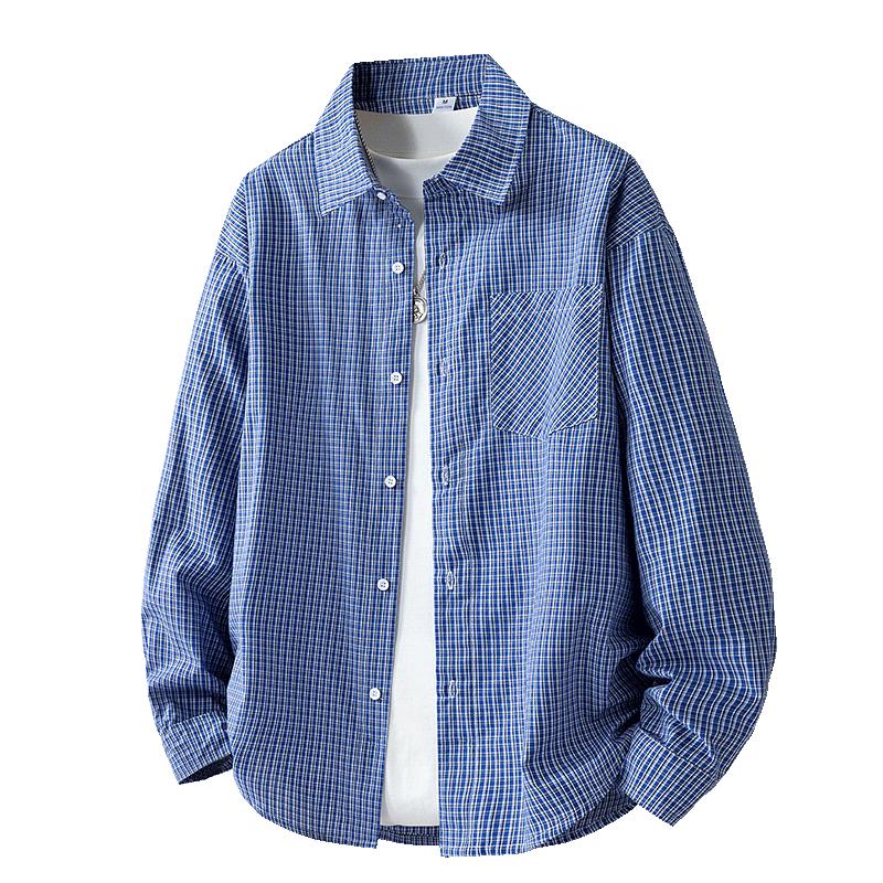 

Американская ретро простая клетчатая рубашка с длинным рукавом для мужчин и женщин лето новая свободная повседневная парная рубашка-куртка S синий