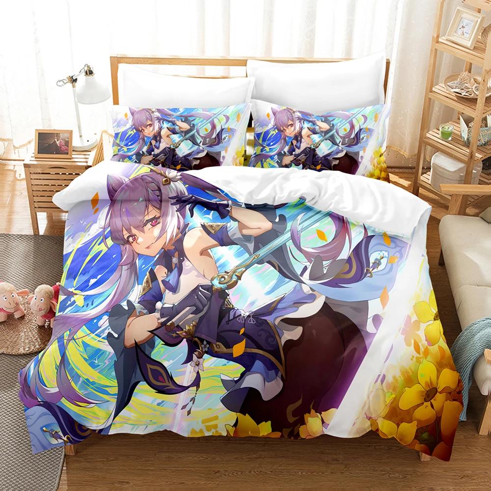 Genshin Impact New 3D Digital Printed Games Three-Piece Bedding Set With Winter Home Polyester Quilt Cover With Cartoon Pattern