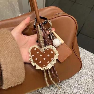 Fluffy Plush Heart Bag Pendant Handmade Woven Nylon Rope Lace Baseball Handbag Hanging