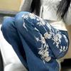 Mid Rise Retro Rose Embroidered Micro Flared Denim Pants Female Hot Girls, Slim Fit And Slimming, Flared Floor Pants
