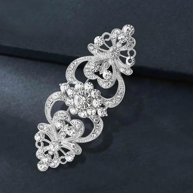 Exquisite Full Zircon Big Flower Pin Brooch Luxury Crystal Flower Brooch Fashion Bridal Wedding Dress Pin Accessories