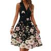 Women's Spring Summer Casual V Neck Sleeveless Waist Floral Print Midi Dress