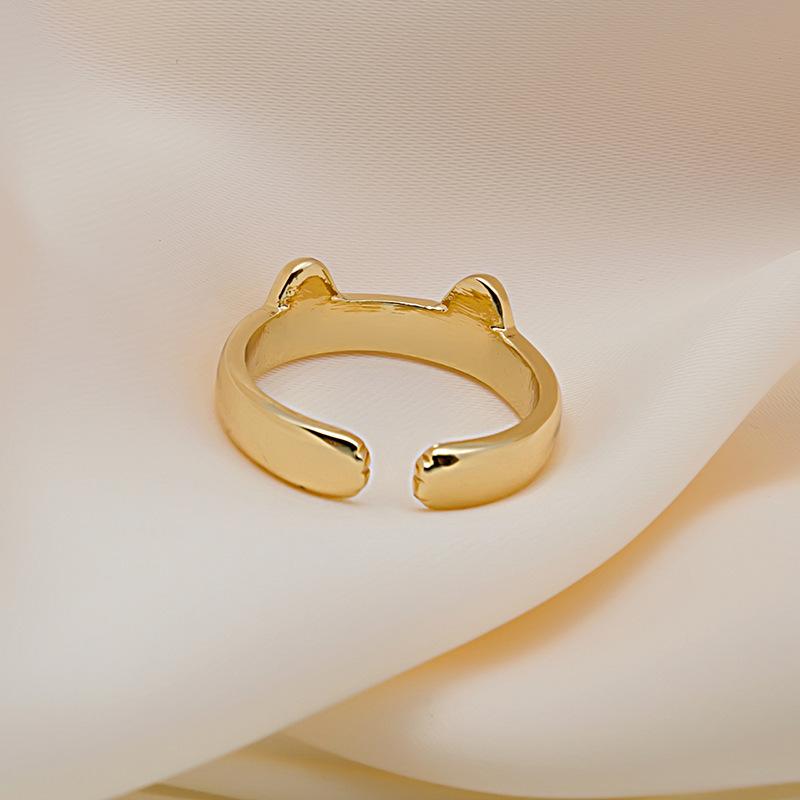 Cute Playful Cat Ear Ring, Student Simple Copper Animal Cat Claw Ring Opening Adjustable