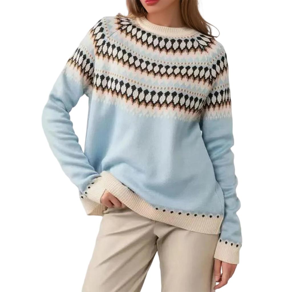 Women's Fashion Sweater Round Neck Loose Crewneck Long Sleeve Knit Top