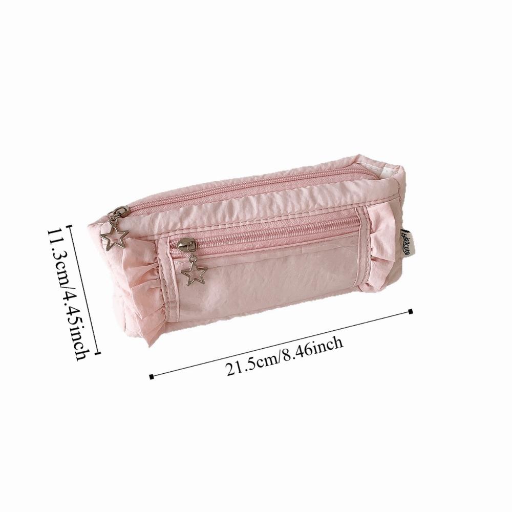 Ruffled Edge Ruffled Pencil Case Star Zipper Pencil Pouch Korean Ruffled Stationery Bag Office