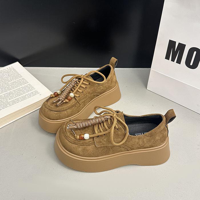 Lace-up round head casual versatile platform single shoes autumn 2025 new literary and artistic style retro explosive loafers