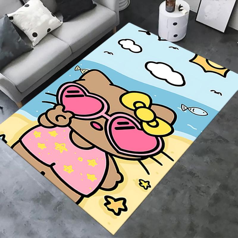 Office Rug Hello Kitty, Summer Beach Anti-Slip Rug, Machine Washable for Living Room, Bedroom, Office, Multiple Sizes, Bedroom Mat, Decorative Mat, Du