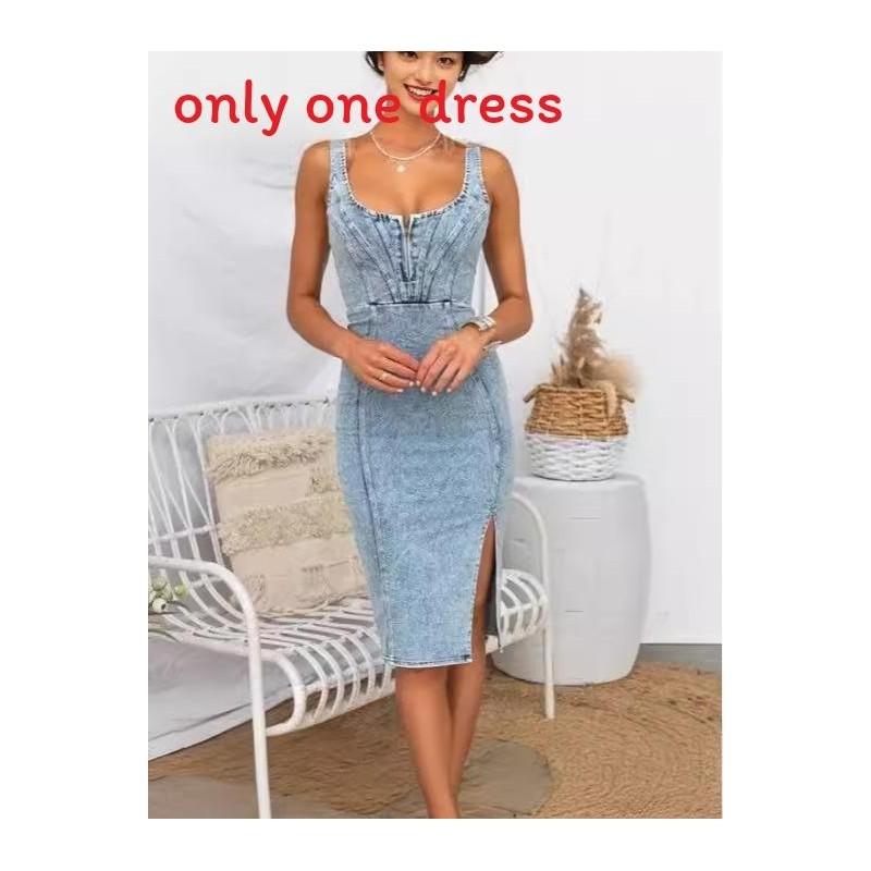 Vestido Casual de Algodón y Mezclilla con Diseño de Empalme para Vacaciones de Verano en la Playa
