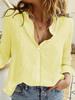 Solid Color Pleated Long-sleeve Women's Bamboo Cotton Lapel Top
