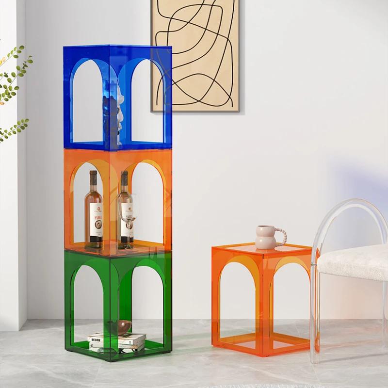 Nordic Acrylic Table Coffee Tables Bedside Cupboard Sofa Side Table Storage Side Cabinet Transparent Lattice Gifts Furniture