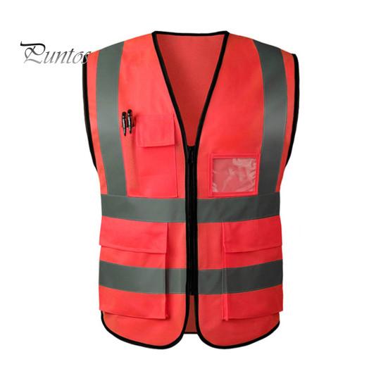 Arbeidsvest Herre Dame Refleksvest V-hals Ermeløs Glidelåslomme Pustende Nattsikkerhetsvest