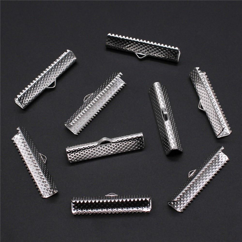 

50 шт., металлические обжимные концы, складные застежки, зажимы для концов шнура, аксессуары для ювелирных изделий, серебряный цвет, железо 30 мм