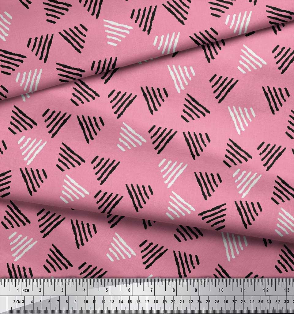 Soimoi Blue Japan Crepe Satin Fabric Triangle Block Print Fabric by the Yard 42 Inch