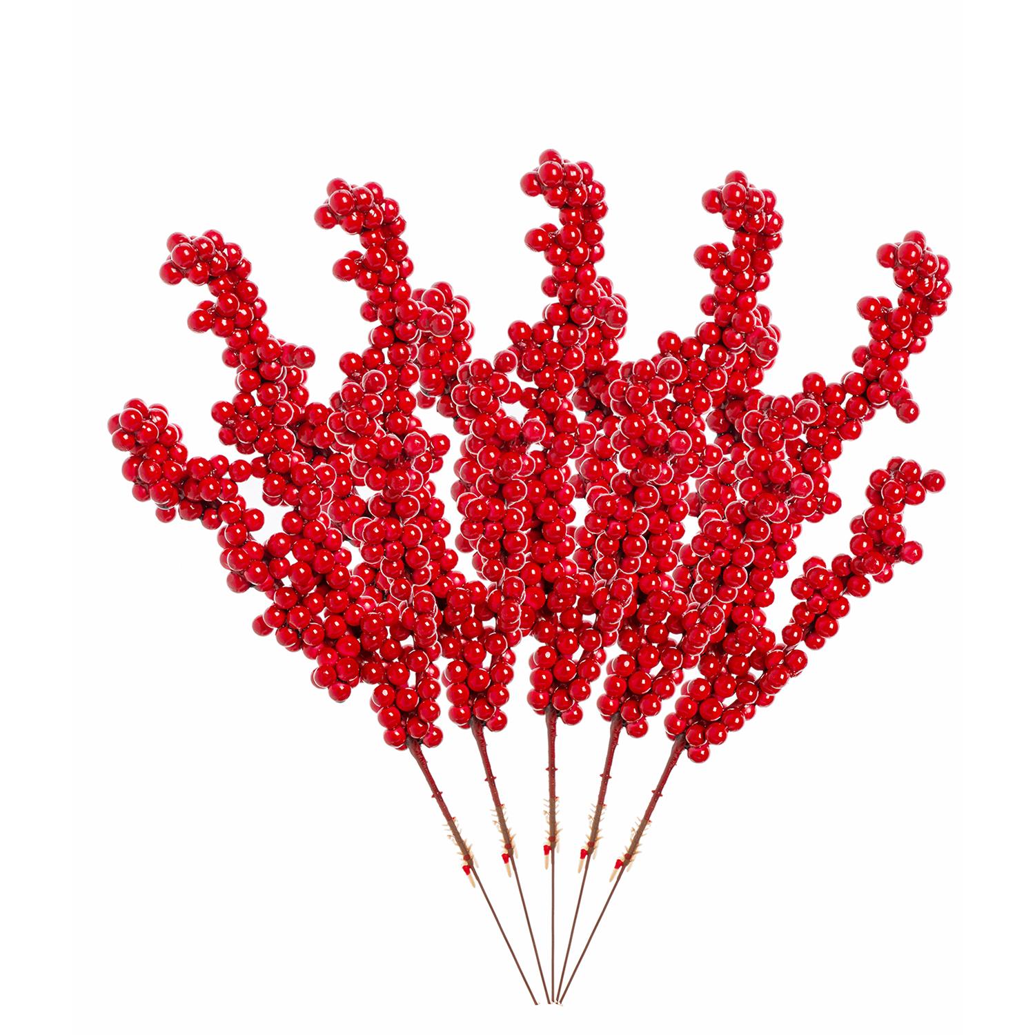 

10pc Artificial plant HollyLittle Red Fruit Wholesale New Year Christmas Home drawingroom Wedding diy gift Decor Flower Shooting 5 pcs