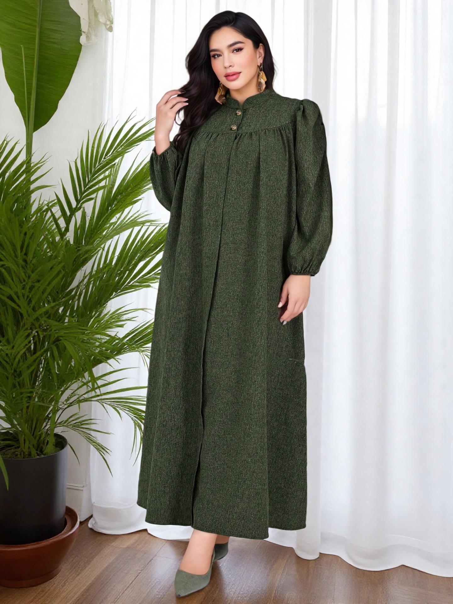 Дубайская арабская женская одежда больших размеров на Курбан-Байрам - Мусульманское платье для трансграничной торговли 0XL темно-зеленого