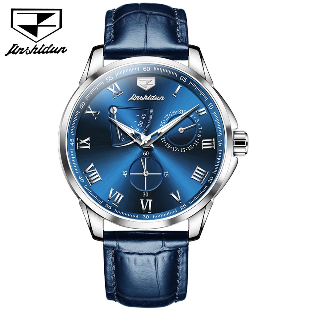 JINSHIDUN Multi-functional Hollow Pointer Fashion Small Second Dial Fully Automatic Mechanical High-end Men's Watch